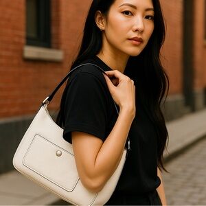 Coach Purse Womens Cream Chelsea Pebble‎ Leather Top Handle Bag With Wristlet